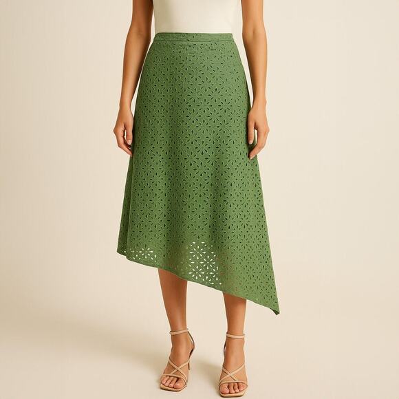 Tibi Green Floral Eyelet Asymmetrical Skirt Size 00 - Picture 1 of 5